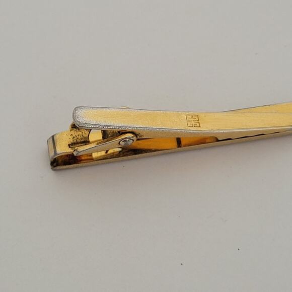 Givenchy Gold Tone Black Onyx Tie Bar Clip 2 Inch G Logo Vintage - Picture 4 of 7